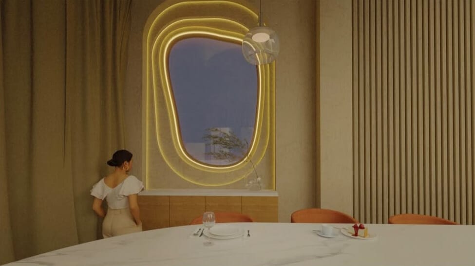 Interior of Lapaba pasta bar in Koreatown with U-shaped counter seating