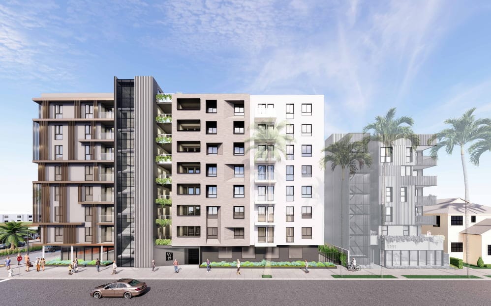 Rendering of the eight-story mixed-use development at 1902 Wilshire Blvd in Santa Monica by Cypress Equity Investments